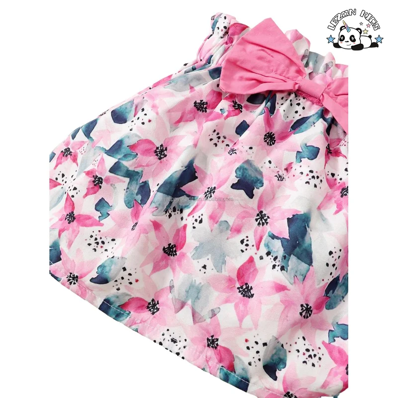 LEZONKIDS - Summer Girl Set One-Shoulder Lotus Leaf Collar Blouse Floral Skirt Two-Piece Set